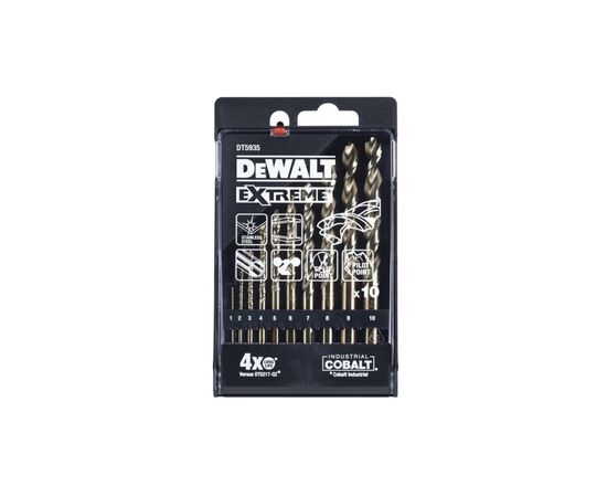 Набір свердл DeWALT по металу EXTREME COBALT,HSS-Co,10 шт., пластикова касета (DT5935)