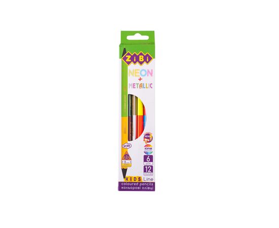 Олівці кольорові ZiBi Kids line Neon+Metallic, 6 шт. 12 кольорів (ZB.2465)