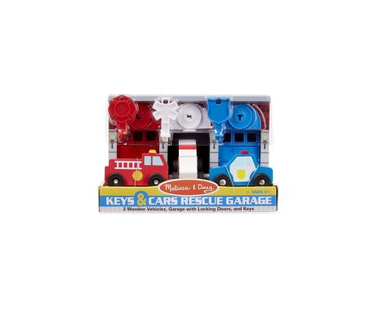 Игровой набор Melissa&Doug Деревянный гараж спасательных машин с ключами (MD4607), изображение 2 Игровой набор Melissa&Doug Деревянный гараж спасательных машин с ключами (MD4607), изображение 2