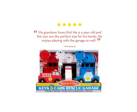 Игровой набор Melissa&Doug Деревянный гараж спасательных машин с ключами (MD4607), изображение 4 Игровой набор Melissa&Doug Деревянный гараж спасательных машин с ключами (MD4607), изображение 4