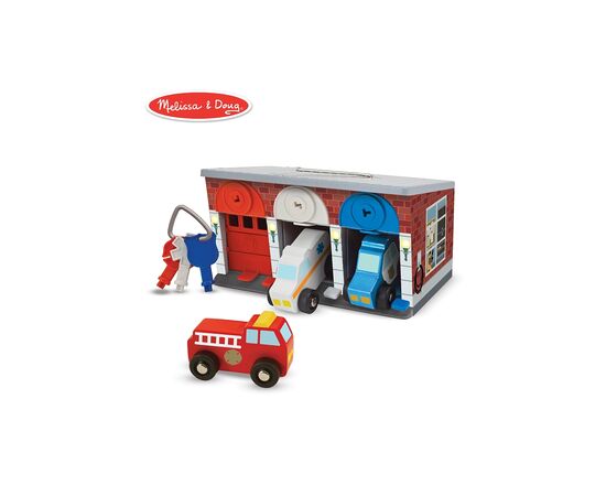 Игровой набор Melissa&Doug Деревянный гараж спасательных машин с ключами (MD4607), изображение 5 Игровой набор Melissa&Doug Деревянный гараж спасательных машин с ключами (MD4607), изображение 5