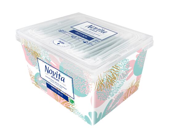 Ватные палочки Novita Delicate Deco-box в квадратной коробке 300 шт. (4823071643909), изображение 2