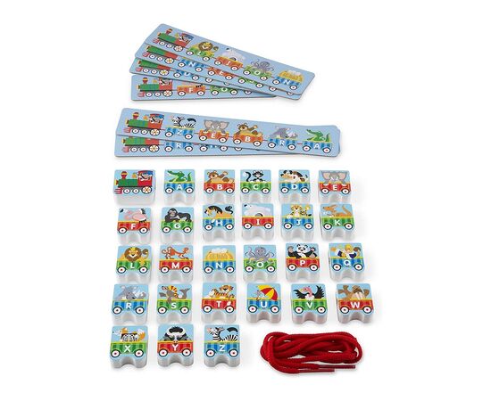 Развивающая игрушка Melissa&Doug деревянная шнуровка-паровозик "Алфавит" (MD9497), изображение 4 Развивающая игрушка Melissa&Doug деревянная шнуровка-паровозик "Алфавит" (MD9497), изображение 4