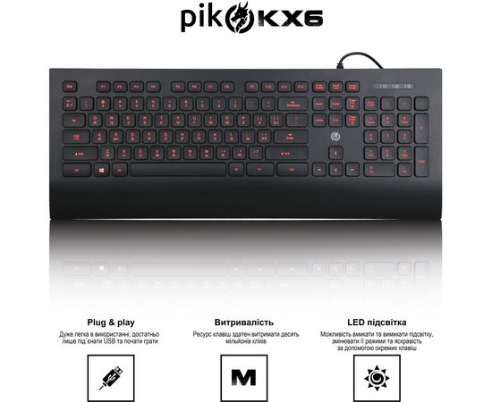 Клавіатура Piko KX6 USB Black (1283126489556), зображення 2 Клавіатура Piko KX6 USB Black (1283126489556), зображення 2