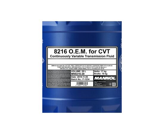 Трансмиссионное масло Mannol 8216 O.E.M. for CVT 20л (MN8216-20), изображение 2 Трансмиссионное масло Mannol 8216 O.E.M. for CVT 20л (MN8216-20), изображение 2