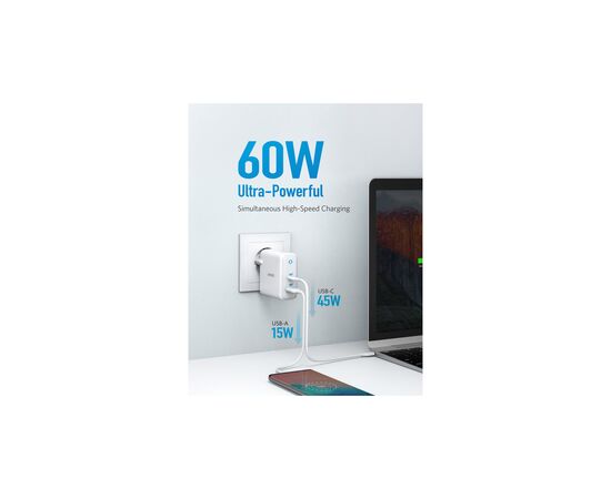 Зарядное устройство Anker PowerPort+ Atom III 45W USB-C+15W USB-A (White) (A2322G21), изображение 2 Зарядное устройство Anker PowerPort+ Atom III 45W USB-C+15W USB-A (White) (A2322G21), изображение 2