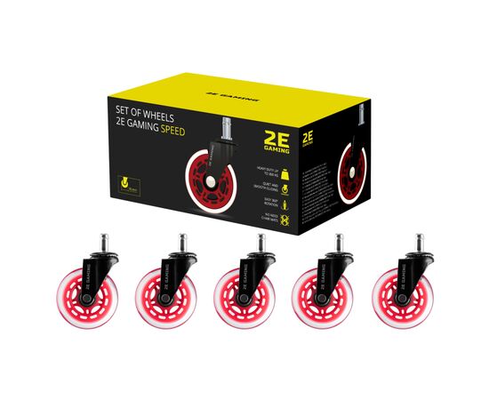 Ролик для кресла 2E Gaming Speed Red 5 шт. (2E-GWH-001-RD), изображение 2 Ролик для кресла 2E Gaming Speed Red 5 шт. (2E-GWH-001-RD), изображение 2
