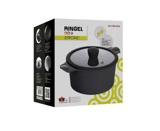 Кастрюля Ringel Zitrone black с крышкой 3.0 л (RG-2108-20 BL), изображение 7 Кастрюля Ringel Zitrone black с крышкой 3.0 л (RG-2108-20 BL), изображение 7