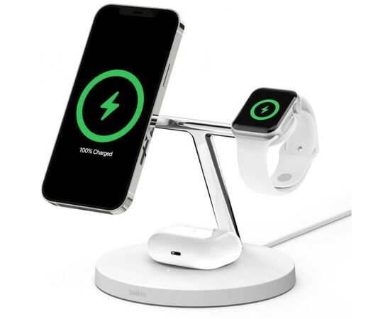 Зарядное устройство Belkin MagSafe 3in1 Wireless Charger, white (WIZ009VFWH), изображение 7 Зарядное устройство Belkin MagSafe 3in1 Wireless Charger, white (WIZ009VFWH), изображение 7