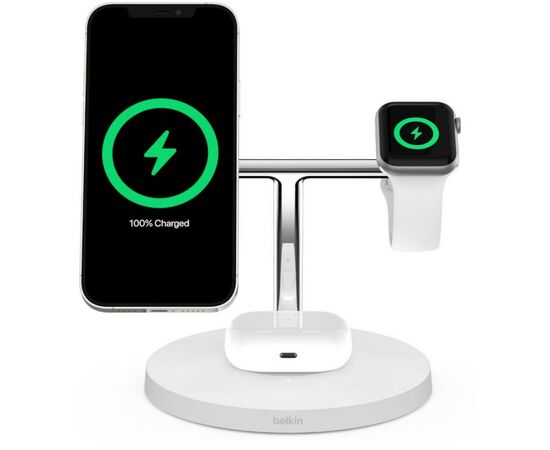 Зарядное устройство Belkin MagSafe 3in1 Wireless Charger, white (WIZ009VFWH), изображение 8 Зарядное устройство Belkin MagSafe 3in1 Wireless Charger, white (WIZ009VFWH), изображение 8