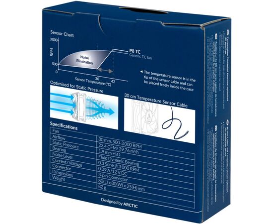 Кулер для корпуса Arctic P8 TC (ACFAN00140A), изображение 3 Кулер для корпуса Arctic P8 TC (ACFAN00140A), изображение 3