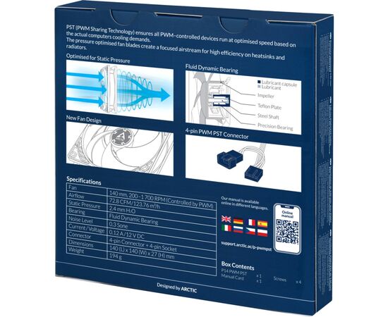 Кулер для корпуса Arctic P14 PWM PST (ACFAN00221A), изображение 5 Кулер для корпуса Arctic P14 PWM PST (ACFAN00221A), изображение 5