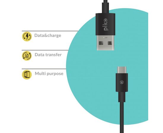 Дата кабель USB 2.0 AM to Type-C 2.0m CB-UT12 black Piko (1283126493850), изображение 3 Дата кабель USB 2.0 AM to Type-C 2.0m CB-UT12 black Piko (1283126493850), изображение 3
