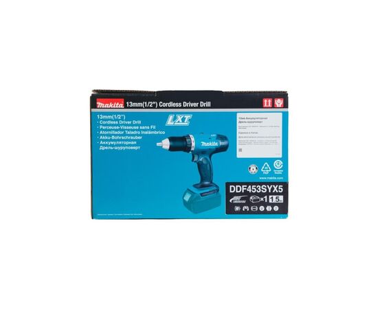Шуруповерт Makita DDF453SYX5, 18В LXT, 1.5Ah х 1шт., кейс (DDF453SYX5), изображение 7 Шуруповерт Makita DDF453SYX5, 18В LXT, 1.5Ah х 1шт., кейс (DDF453SYX5), изображение 7