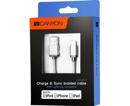 Дата кабель USB 2.0 AM to Lightning 1.0m MFI Dark gray Canyon (CNS-MFIC3DG), изображение 3 Дата кабель USB 2.0 AM to Lightning 1.0m MFI Dark gray Canyon (CNS-MFIC3DG), изображение 3
