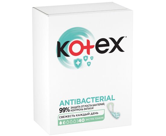Ежедневные прокладки Kotex Antibacterial Extra Thin 40 шт. (5029053549149), изображение 2 Ежедневные прокладки Kotex Antibacterial Extra Thin 40 шт. (5029053549149), изображение 2