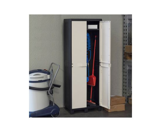 Шкаф хозяйственный Toomax FACTORY S 65x38x178 cm черный/молочно белый (5673), изображение 2 Шкаф хозяйственный Toomax FACTORY S 65x38x178 cm черный/молочно белый (5673), изображение 2