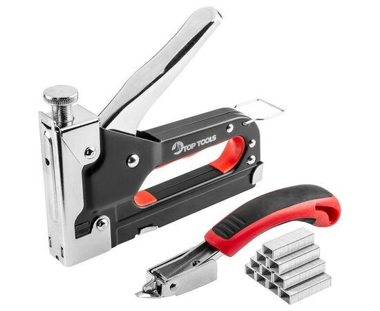 Степлер строительный Top Tools + антистеплер 6-14 мм, тип скоб J/53 (41E915)