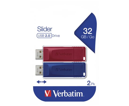 USB флеш накопитель Verbatim 2x32GB Store'n'Go Slider Red/Blue USB 2.0 (49327), изображение 8 USB флеш накопитель Verbatim 2x32GB Store'n'Go Slider Red/Blue USB 2.0 (49327), изображение 8