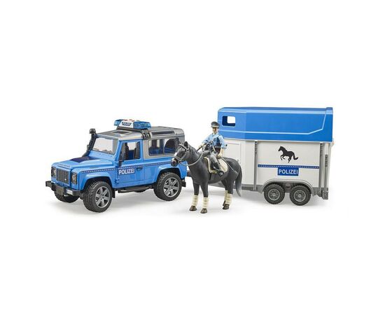 Спецтехніка Bruder Land Rover Defender з причепом і фігурка поліцейського з кон (02588)