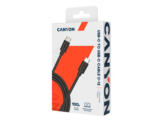 Дата кабель USB-C to USB-C 2.0m 100W 20V/ 5A black Canyon (CNS-USBC12B), изображение 2 Дата кабель USB-C to USB-C 2.0m 100W 20V/ 5A black Canyon (CNS-USBC12B), изображение 2