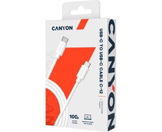 Дата кабель USB-C to USB-C 2.0m 100W 20V/ 5A white Canyon (CNS-USBC12W), изображение 2 Дата кабель USB-C to USB-C 2.0m 100W 20V/ 5A white Canyon (CNS-USBC12W), изображение 2