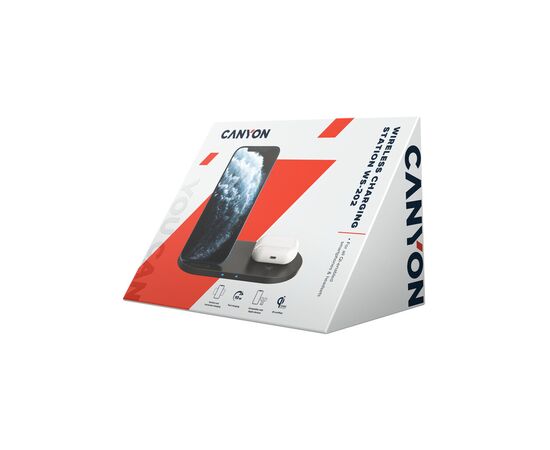 Зарядное устройство Canyon 2in1 Wireless 10W/7.5W/5W Type-C 1.2 m (CNS-WCS202B), изображение 4 Зарядное устройство Canyon 2in1 Wireless 10W/7.5W/5W Type-C 1.2 m (CNS-WCS202B), изображение 4