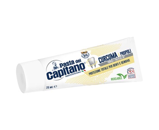Зубная паста Pasta del Capitano Curcuma e Propoli Куркума и прополис 75 мл (8002140032110), изображение 2 Зубная паста Pasta del Capitano Curcuma e Propoli Куркума и прополис 75 мл (8002140032110), изображение 2