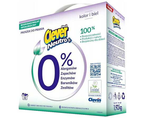 Стиральный порошок Clever Neutro + Color & White 1.92 кг (5900308779835)