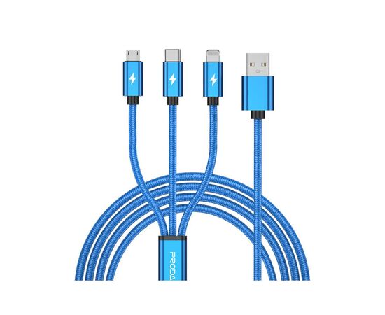 Дата кабель USB 2.0 AM to Lightning + Micro 5P + Type-C blue Proda (PD-B65th-BL)