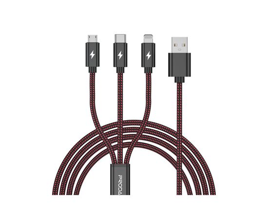 Дата кабель USB 2.0 AM to Lightning + Micro 5P + Type-C red Proda (PD-B65th-RD)