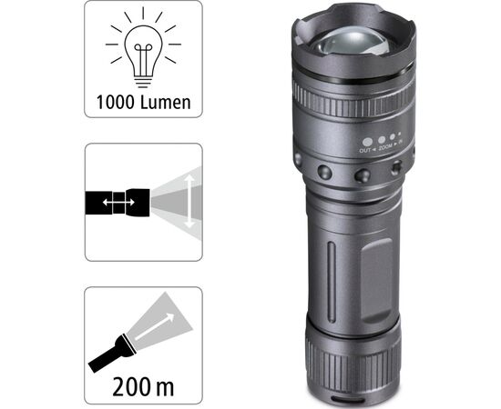 Фонарь Hama Ultra Pro LED Torch L1000 Black (00185801), изображение 3 Фонарь Hama Ultra Pro LED Torch L1000 Black (00185801), изображение 3