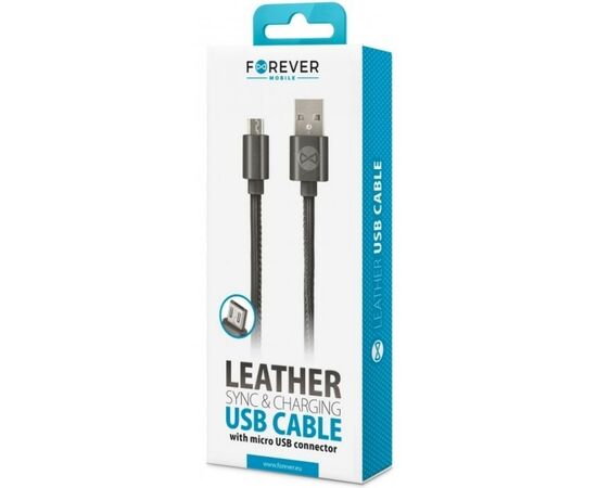 Дата кабель USB 2.0 AM to Micro 5P leather black Forever (GSM032490), изображение 2 Дата кабель USB 2.0 AM to Micro 5P leather black Forever (GSM032490), изображение 2