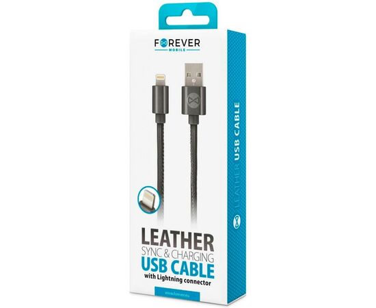 Дата кабель USB 2.0 AM to Lightning leather black Forever (GSM032491), изображение 2 Дата кабель USB 2.0 AM to Lightning leather black Forever (GSM032491), изображение 2