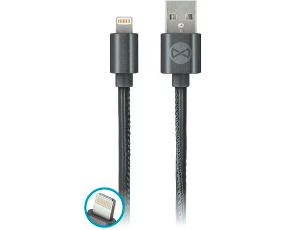 Дата кабель USB 2.0 AM to Lightning leather black Forever (GSM032491)