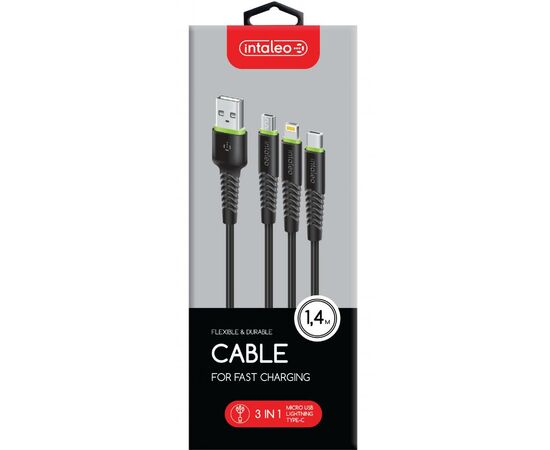 Дата кабель USB 2.0 AM to Lightning + Micro 5P + Type-C 1.4m CBFLEXU1 bl Intaleo (1283126487521), зображення 2 Дата кабель USB 2.0 AM to Lightning + Micro 5P + Type-C 1.4m CBFLEXU1 bl Intaleo (1283126487521), зображення 2