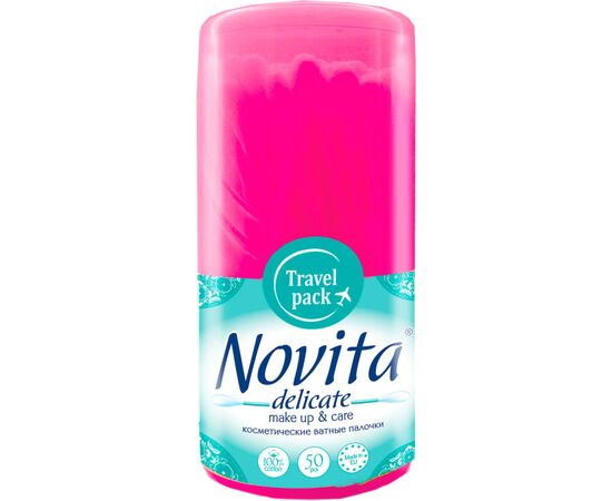 Ватные палочки Novita Delicate в круглой банке моноблок 50 шт. (4823071619423)