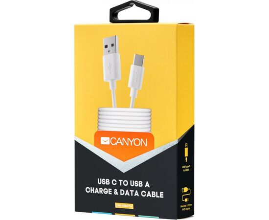 Дата кабель USB 2.0 AM to Type-C 1.0m white Canyon (CNE-USBC1W), изображение 2 Дата кабель USB 2.0 AM to Type-C 1.0m white Canyon (CNE-USBC1W), изображение 2
