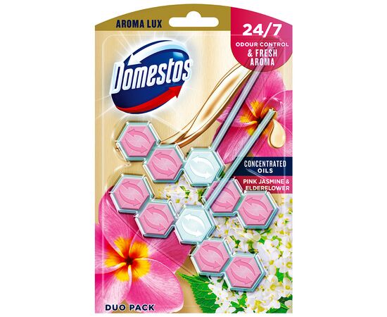 Туалетний блок Domestos Aroma Lux Свіжість рожевого жасмину та бузини 2 х 55 г (8720181189746)