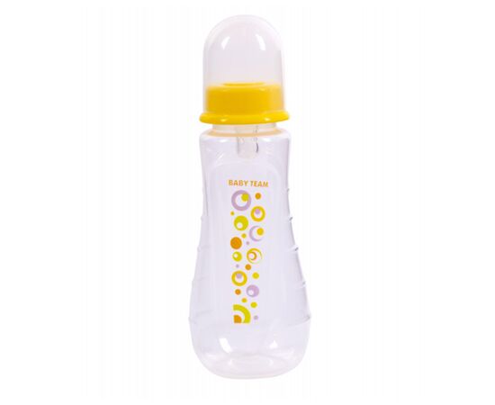 Пляшечка для годування Baby Team ергономічної форми із силіконовою соскою 0+ 250 мл (1412_жовта)