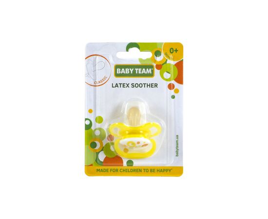 Пустушка Baby Team латексна, класична 0+ міс. (3220_жовтий), зображення 3 Пустушка Baby Team латексна, класична 0+ міс. (3220_жовтий), зображення 3