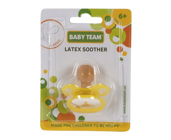Пустышка Baby Team латексная, классическая 6+ мес. (3222_желтый), изображение 3