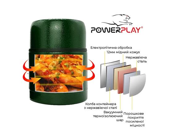 Термос PowerPlay Пищевой 9003 700ml Green (PP_9003_700ml_Green), изображение 4 Термос PowerPlay Пищевой 9003 700ml Green (PP_9003_700ml_Green), изображение 4