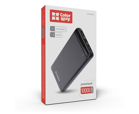 Батарея универсальная ColorWay 10 000 mAh Slim, Black (CW-PB100LPF2BK), изображение 10 Батарея универсальная ColorWay 10 000 mAh Slim, Black (CW-PB100LPF2BK), изображение 10