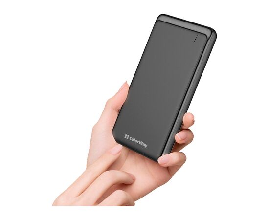 Батарея универсальная ColorWay 10 000 mAh Slim, Black (CW-PB100LPF2BK), изображение 8 Батарея универсальная ColorWay 10 000 mAh Slim, Black (CW-PB100LPF2BK), изображение 8