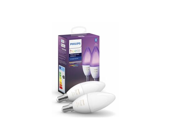 Розумна лампочка Philips Hue E14, 5.3W(40Вт), 2000K-6500K, RGB, ZigBee, Bluetooth, димування, 2шт (929002294210)