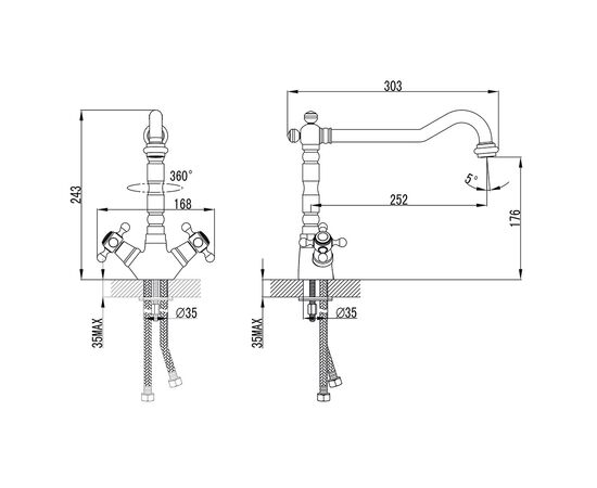 Смеситель Corso ARNO FE-5B252C (9679100), изображение 5 Смеситель Corso ARNO FE-5B252C (9679100), изображение 5