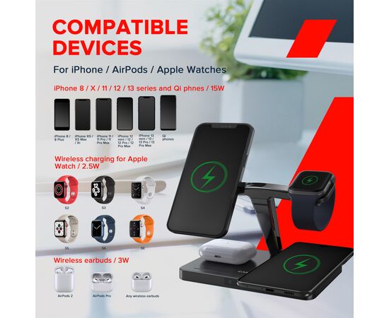 Зарядное устройство Canyon WS-404 4in1 Wireless charger (CNS-WCS404B), изображение 4 Зарядное устройство Canyon WS-404 4in1 Wireless charger (CNS-WCS404B), изображение 4
