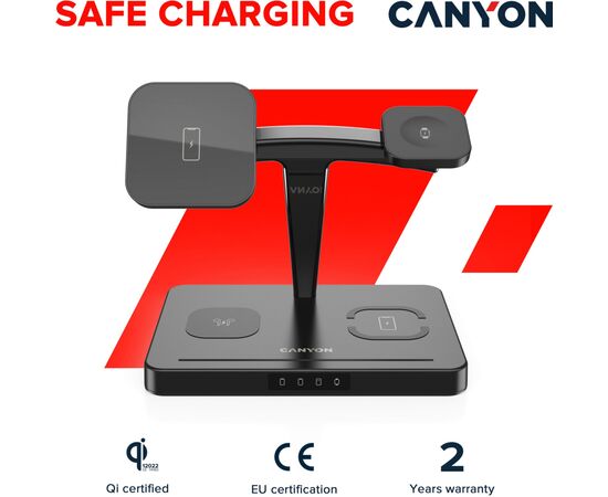 Зарядное устройство Canyon WS-404 4in1 Wireless charger (CNS-WCS404B), изображение 5 Зарядное устройство Canyon WS-404 4in1 Wireless charger (CNS-WCS404B), изображение 5
