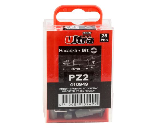 Набор бит Ultra PZ2x25мм 1/4" 25шт S2 (4010502), изображение 5 Набор бит Ultra PZ2x25мм 1/4" 25шт S2 (4010502), изображение 5